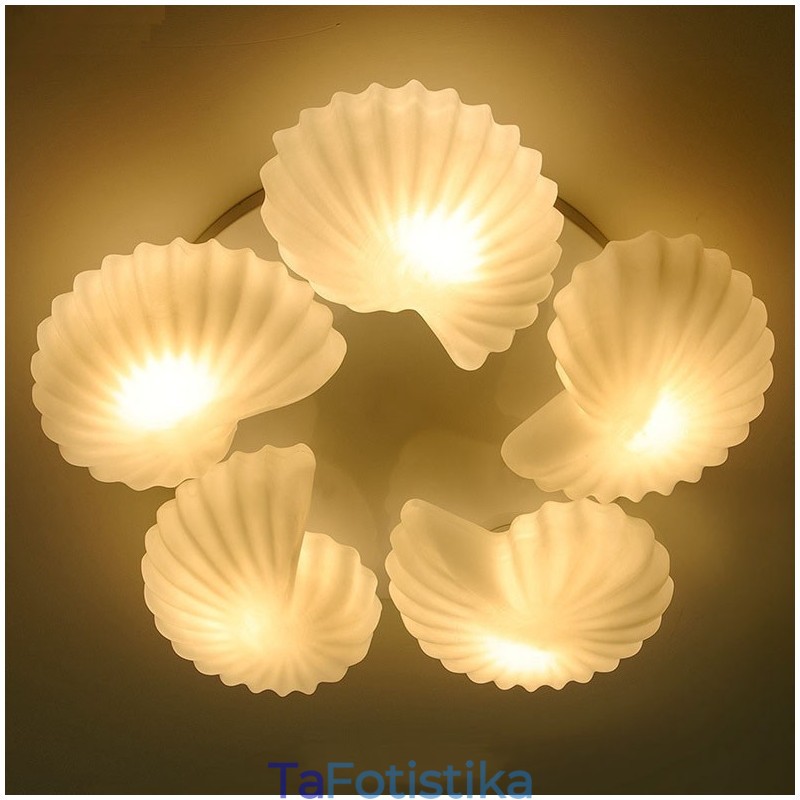 Conch 5 Light Παραδοσιακός Κλασικός Ενσωματωμένος Πολυέλαιος με Γυάλινη Σκιά