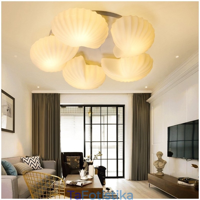 Conch 5 Light Παραδοσιακός Κλασικός Ενσωματωμένος Πολυέλαιος με Γυάλινη Σκιά