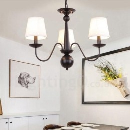 3 Light Rustic Lodge Ενσωματωμένος μεταλλικός πολυέλαιος με υφασμάτινη απόχρωση