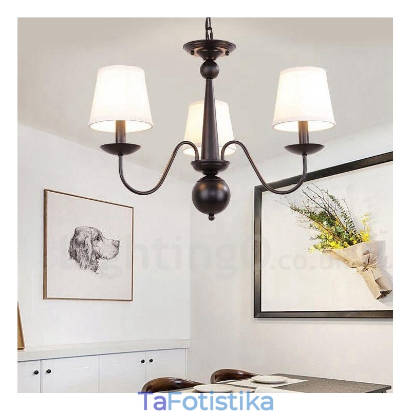 3 Light Rustic Lodge Ενσωματωμένος μεταλλικός πολυέλαιος με υφασμάτινη απόχρωση