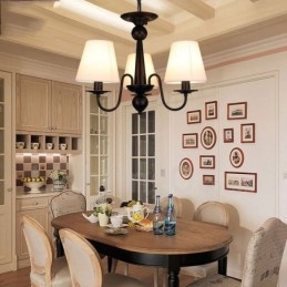 3 Light Rustic Lodge Ενσωματωμένος μεταλλικός πολυέλαιος με υφασμάτινη απόχρωση