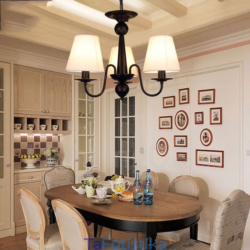 3 Light Rustic Lodge Ενσωματωμένος μεταλλικός πολυέλαιος με υφασμάτινη απόχρωση