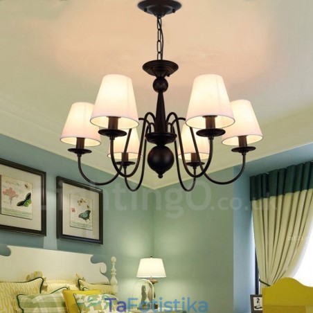 Ενσωματωμένος μεταλλικός πολυέλαιος 6 Light Rustic Lodge με υφασμάτινη απόχρωση Ενσωματωμένος μεταλλικός πολυέλαιος 6 Light Rustic Lodge με υφασμάτινη απόχρωση