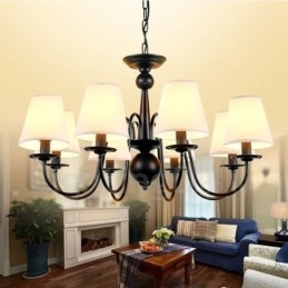 Ενσωματωμένος μεταλλικός πολυέλαιος 8 Light Rustic Lodge με υφασμάτινη απόχρωση