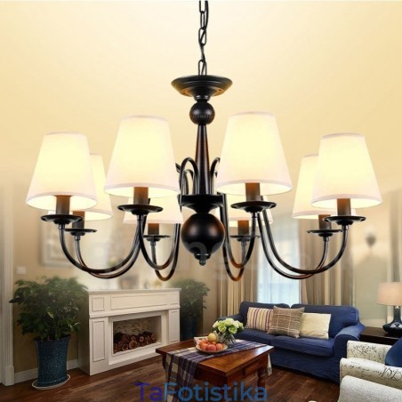 Ενσωματωμένος μεταλλικός πολυέλαιος 8 Light Rustic Lodge με υφασμάτινη απόχρωση Ενσωματωμένος μεταλλικός πολυέλαιος 8 Light Rustic Lodge με υφασμάτινη απόχρωση