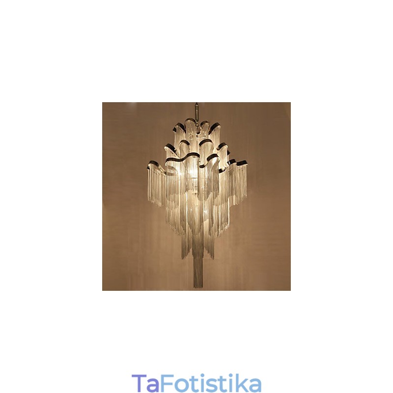 Σχεδιαστής μενταγιόν πολυέλαιος Stream Αλουμινίου Ανοιχτό ασημί χρώμα Σπειροειδής σκάλα σκάλας