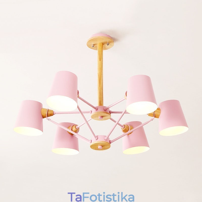 Πολλαπλών χρωμάτων Macaron Wood Vintage ζωγραφική με μεταλλικό πολυέλαιο