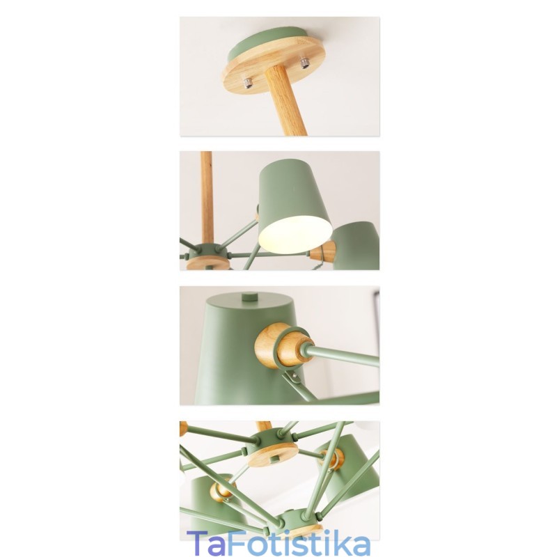 Πολλαπλών χρωμάτων Macaron Wood Vintage ζωγραφική με μεταλλικό πολυέλαιο