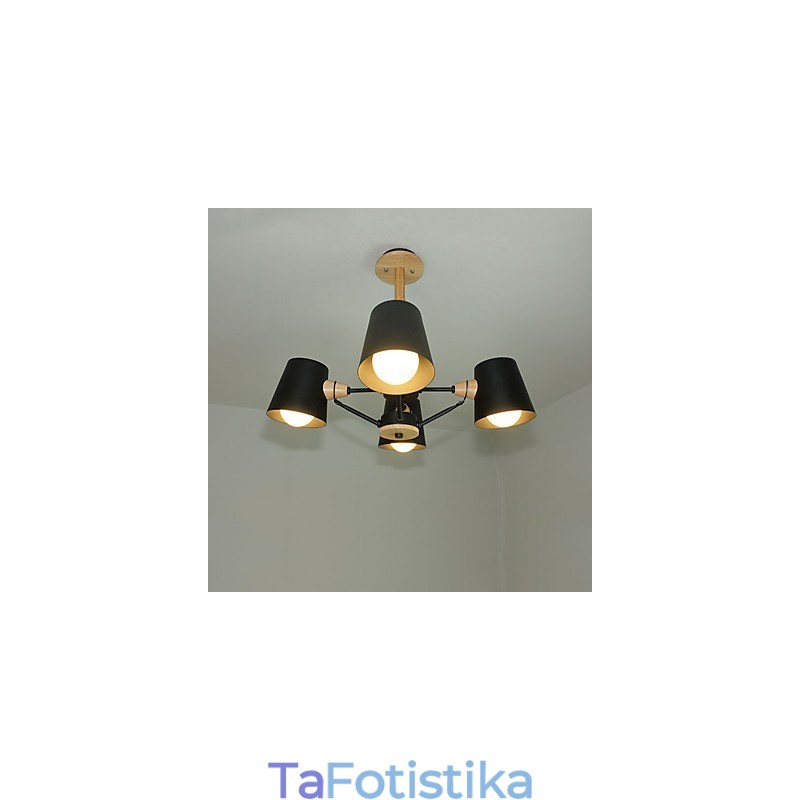 Μεταλλικός πολυέλαιος 4 Ανοιχτού χρώματος Ξύλο Vintage ζωγραφικής Macaron