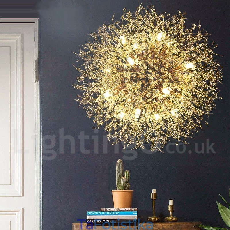 Firework Globe Dandelion Chrome με κρυστάλλινο μεταλλικό πολυέλαιο