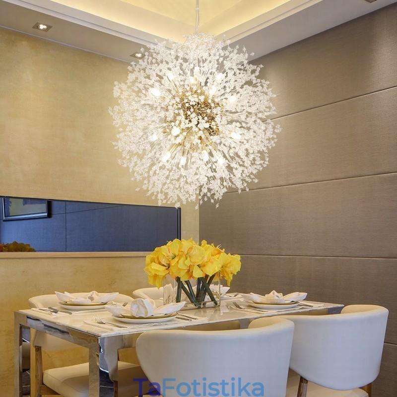 Firework Globe Dandelion Chrome με κρυστάλλινο μεταλλικό πολυέλαιο