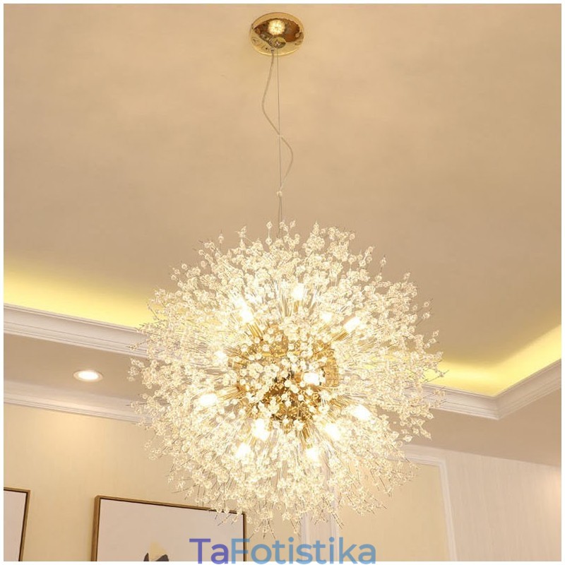 Firework Globe Dandelion Chrome με κρυστάλλινο μεταλλικό πολυέλαιο