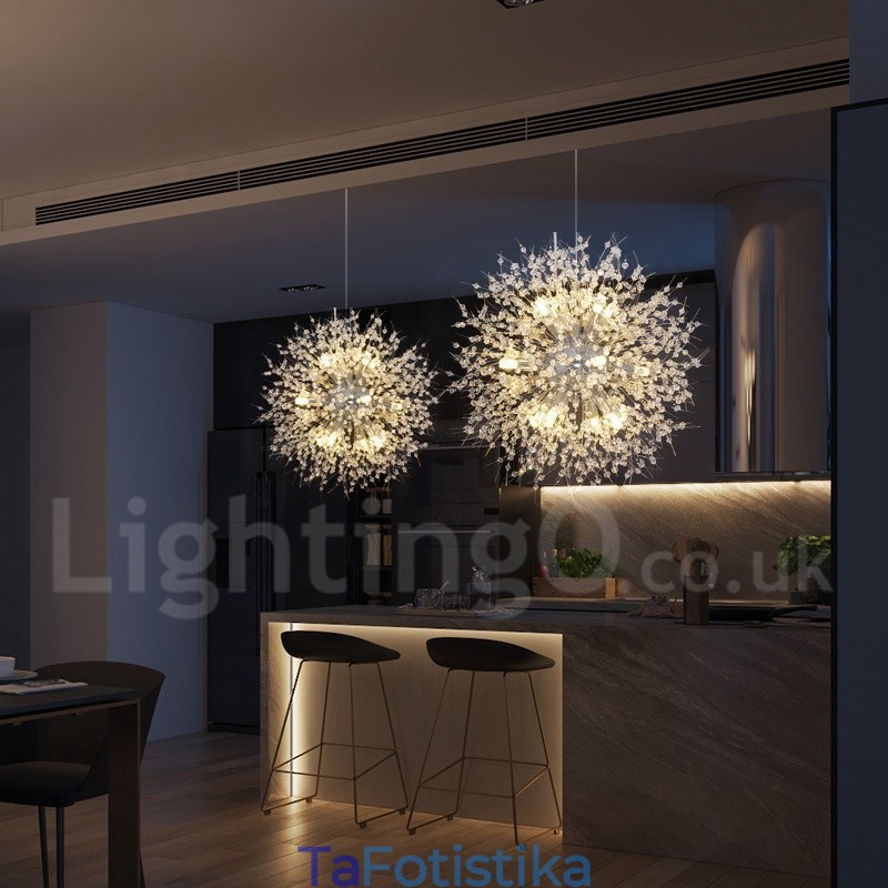 Firework Globe Dandelion Chrome με κρυστάλλινο μεταλλικό πολυέλαιο