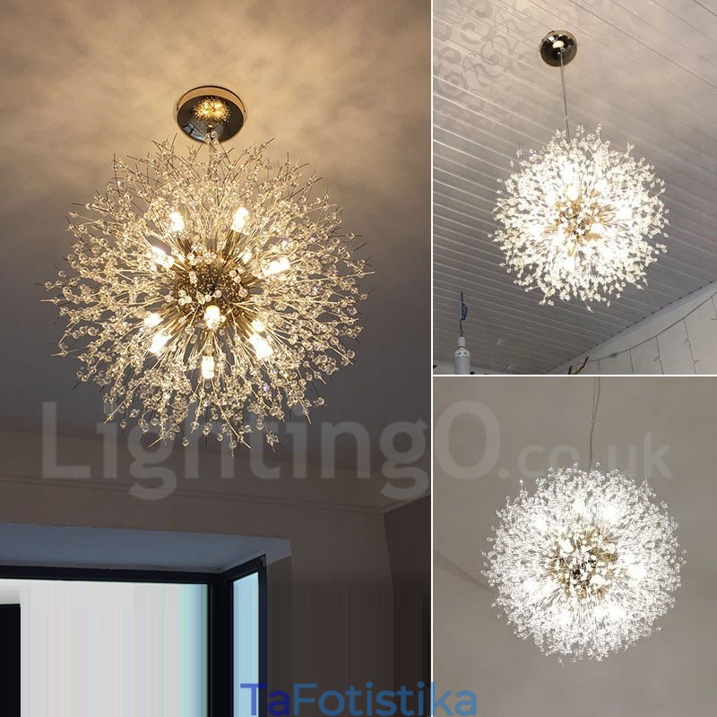 Firework Globe Dandelion Chrome με κρυστάλλινο μεταλλικό πολυέλαιο
