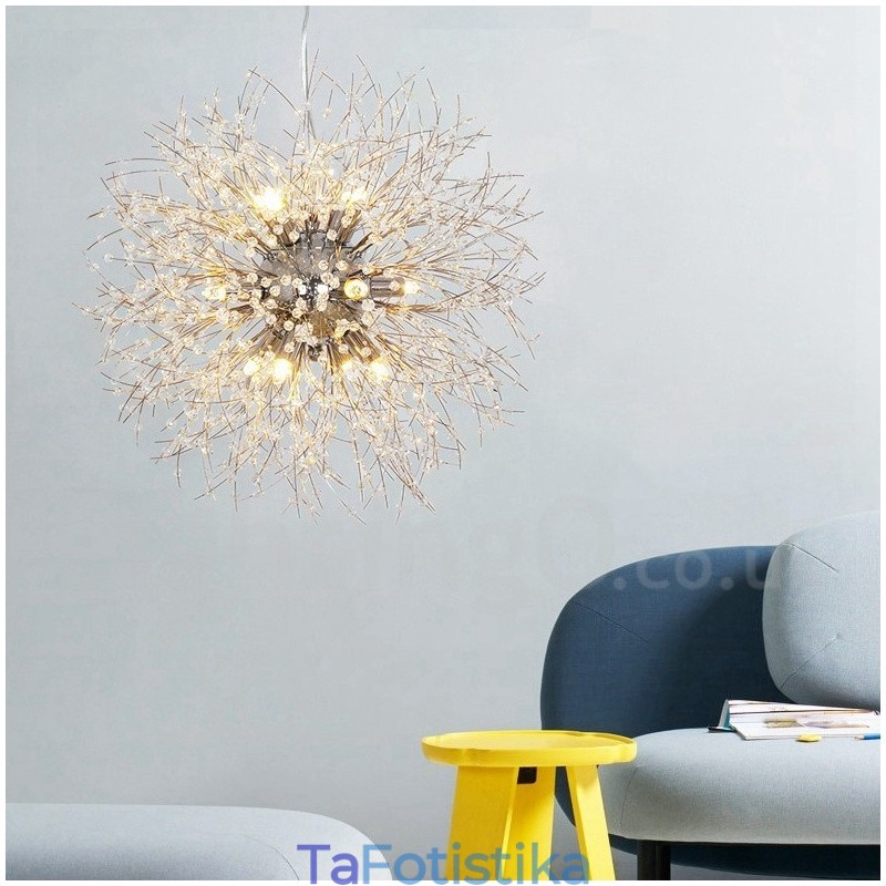 Firework Globe Dandelion Chrome με κρυστάλλινο μεταλλικό πολυέλαιο
