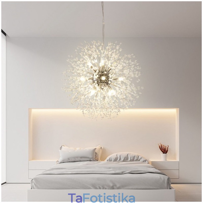 Firework Globe Dandelion Chrome με κρυστάλλινο μεταλλικό πολυέλαιο