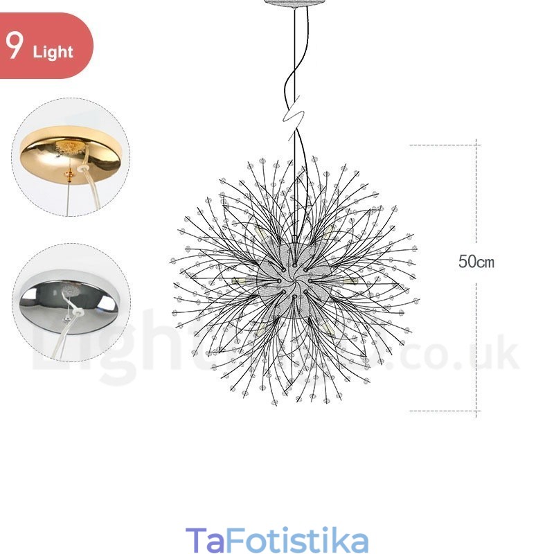 Firework Globe Dandelion Chrome με κρυστάλλινο μεταλλικό πολυέλαιο