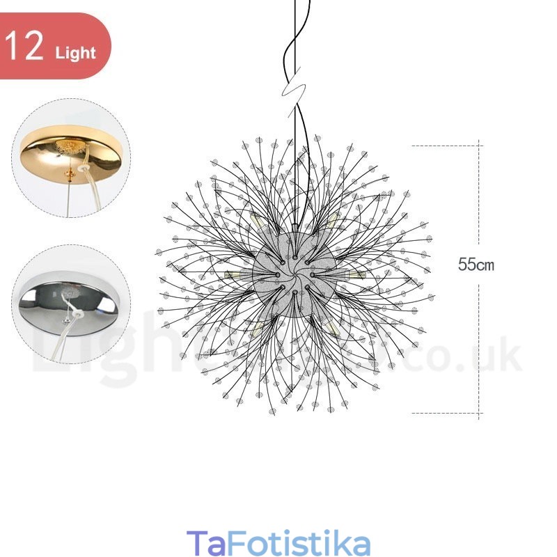 Firework Globe Dandelion Chrome με κρυστάλλινο μεταλλικό πολυέλαιο
