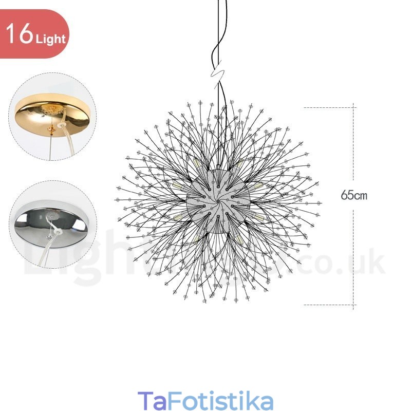 Firework Globe Dandelion Chrome με κρυστάλλινο μεταλλικό πολυέλαιο