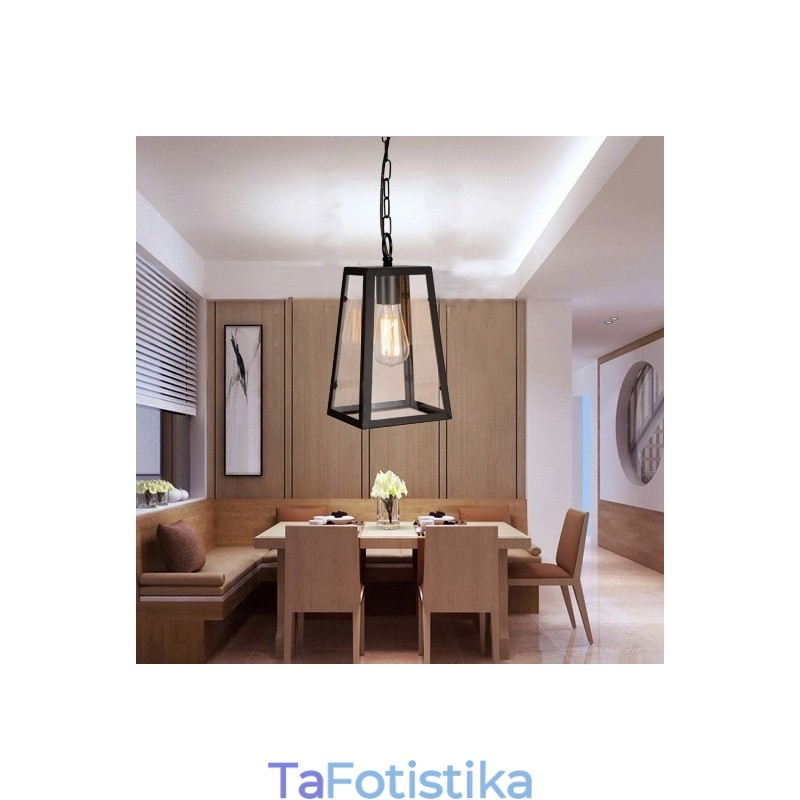 Vintage Μεταλλικό Κρεμαστό Φωτιστικό με Γυάλινη Απόχρωση