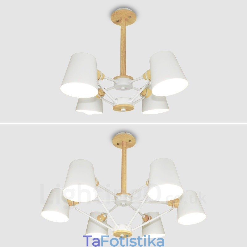 Κρεμαστό φωτιστικό 4 ανοιχτόχρωμο ξύλο μοντέρνο μοντέρνο σκανδιναβικό στυλ με σιδερένια απόχρωση