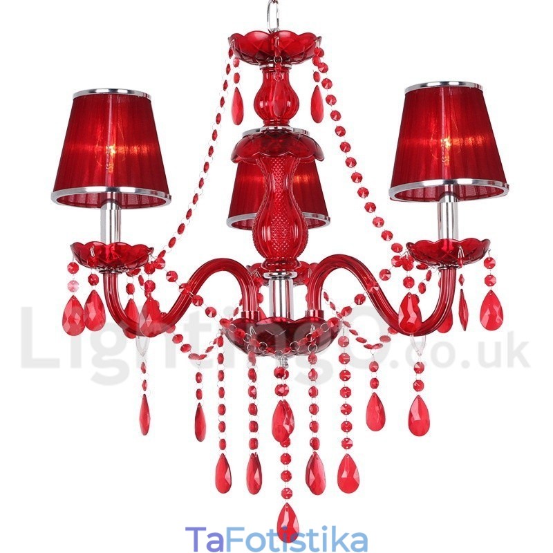 Πολυέλαιος 3 Ανοιχτό κόκκινο K9 Crystal Candle Style Chandelier