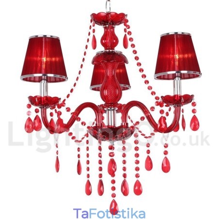 Πολυέλαιος 3 Ανοιχτό κόκκινο K9 Crystal Candle Style Chandelier