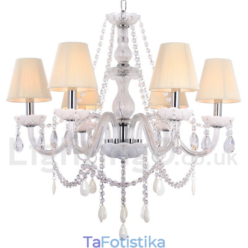 Πολυέλαιος 6 Ανοιχτός Λευκός Κ9 Crystal Candle Style Chandelier