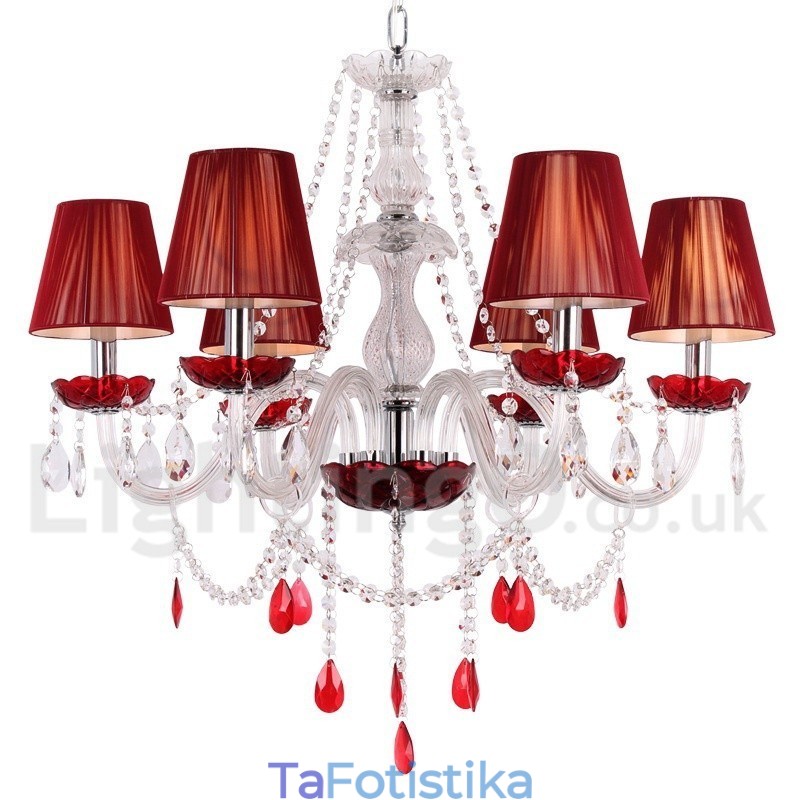 Πολυέλαιος 6 Ανοιχτό κόκκινο K9 Crystal Candle Style Chandelier