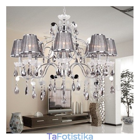 Πολυέλαιος 8 Ανοιχτό Γκρι K9 Crystal Candle Style Chandelier