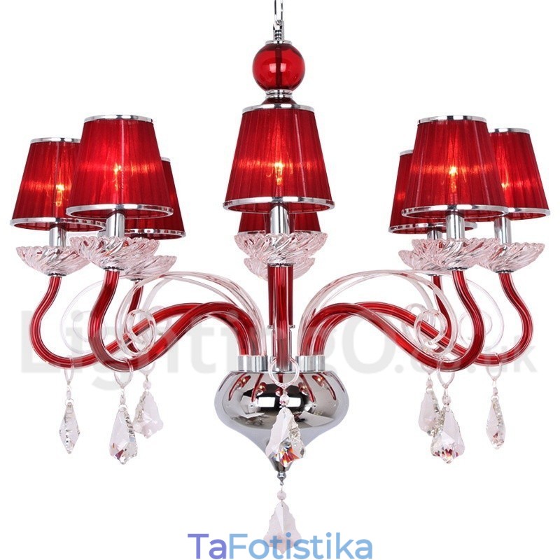 Πολυέλαιος 8 Ανοιχτός Κόκκινος Σύγχρονος Κ9 σε στυλ κρύσταλλου κεριού