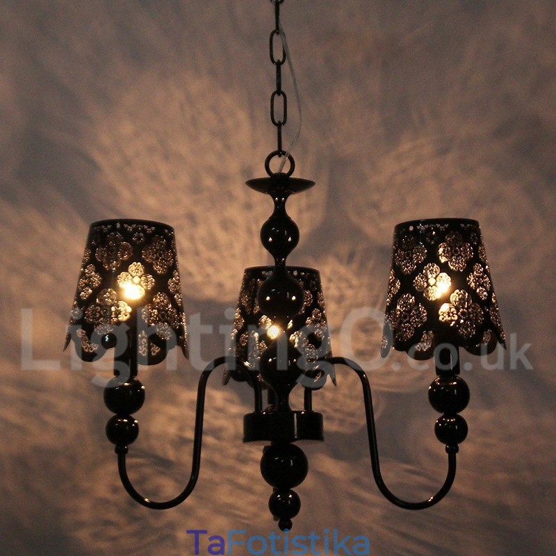 Πολυέλαιος σε στυλ 3 ελαφρύ μοντέρνο, κούφιο μαύρο κερί