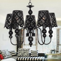 Πολυέλαιος 5 Light Modern Contemporary Hollow Black Candle Style