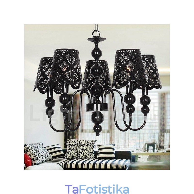Πολυέλαιος 5 Light Modern Contemporary Hollow Black Candle Style
