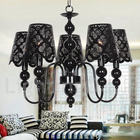 Πολυέλαιος 5 Light Modern Contemporary Hollow Black Candle Style