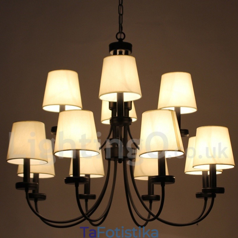 Πολυέλαιος 12 Light Retro Contemporary 2 επιπέδων σε στυλ μαύρου κεριού