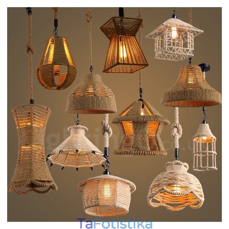 1 Κρεμαστό φωτιστικό Light Rustic Lodge Light Κρεμαστό φωτιστικό με σχοινί κάνναβης