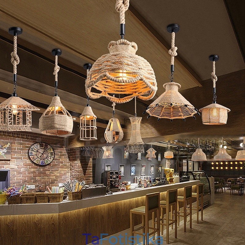 1 Κρεμαστό φωτιστικό Light Rustic Lodge Light Κρεμαστό φωτιστικό με σχοινί κάνναβης
