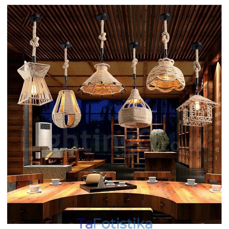 1 Κρεμαστό φωτιστικό Light Rustic Lodge Light Κρεμαστό φωτιστικό με σχοινί κάνναβης