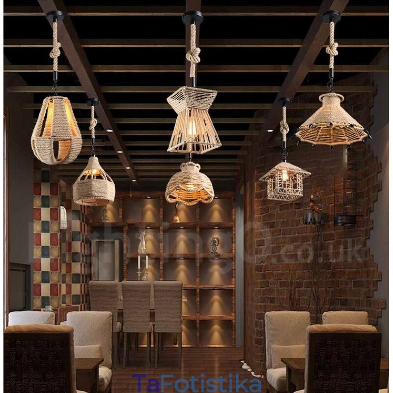 1 Κρεμαστό φωτιστικό Light Rustic Lodge Light Κρεμαστό φωτιστικό με σχοινί κάνναβης