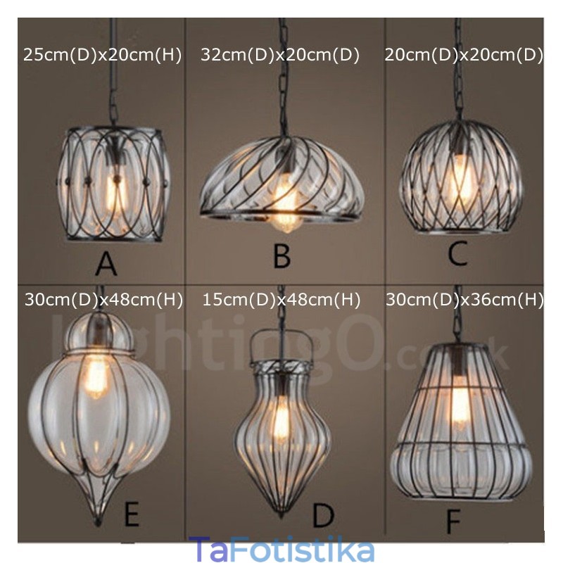 1 Κρεμαστό φωτιστικό Light Vintage Cafe Glass Κρεμαστό Φωτιστικό Loft