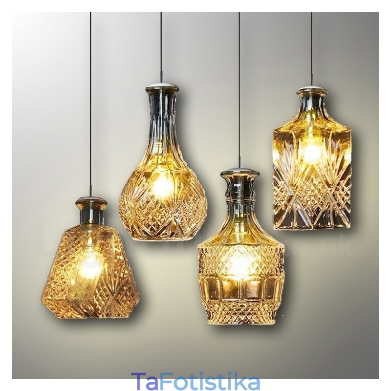 1 Light Rustic Lodge Glass Κρεμαστό Φωτιστικό Cafe