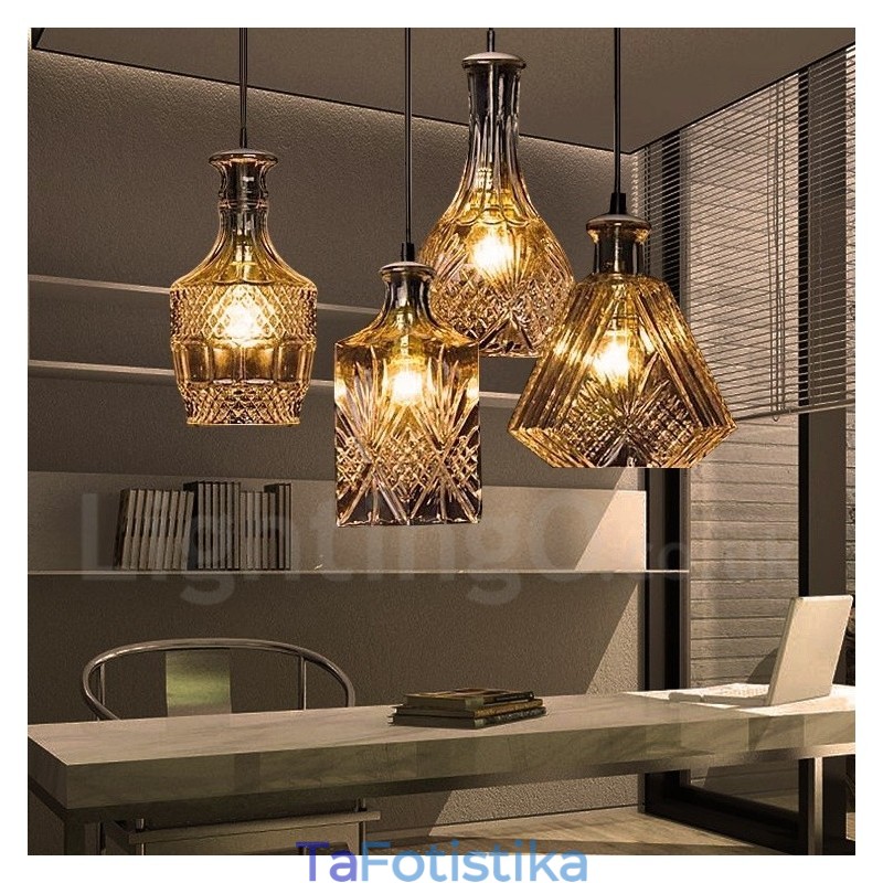 1 Light Rustic Lodge Glass Κρεμαστό Φωτιστικό Cafe