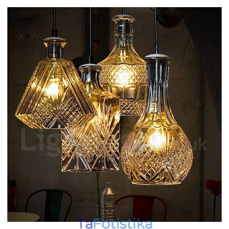 1 Light Rustic Lodge Glass Κρεμαστό Φωτιστικό Cafe