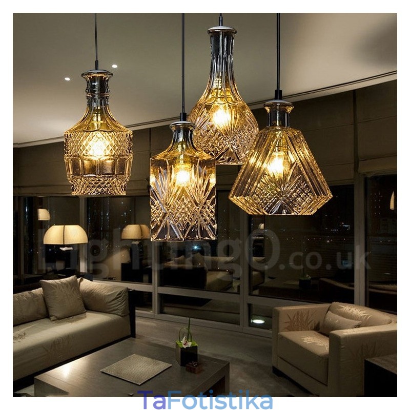 1 Light Rustic Lodge Glass Κρεμαστό Φωτιστικό Cafe