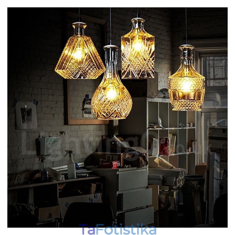1 Light Rustic Lodge Glass Κρεμαστό Φωτιστικό Cafe