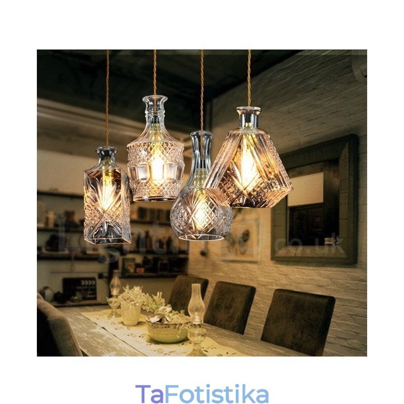 1 Light Rustic Lodge Glass Κρεμαστό Φωτιστικό Cafe
