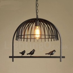 1 Φωτιστικό κρεμαστό ρουστίκ Lodge Retro Birdcage με ατσάλινη απόχρωση