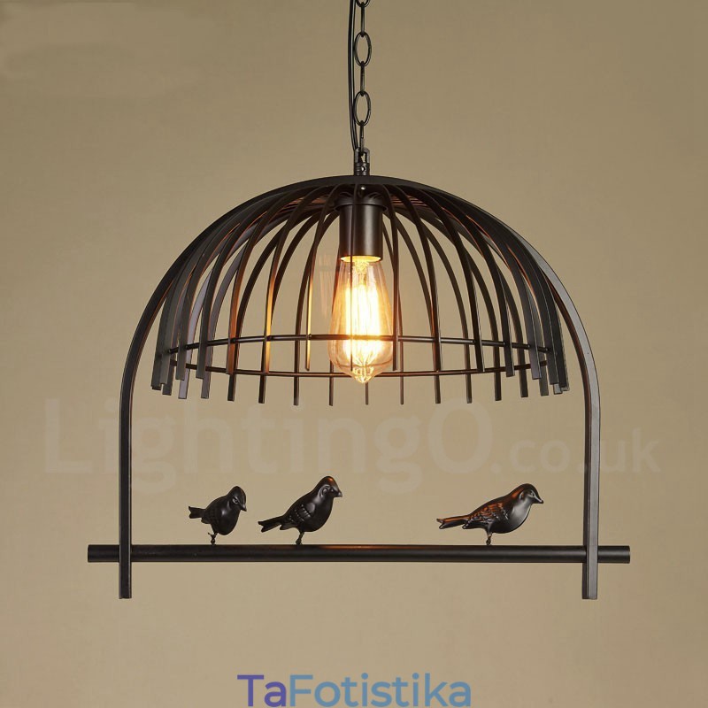 1 Φωτιστικό κρεμαστό ρουστίκ Lodge Retro Birdcage με ατσάλινη απόχρωση
