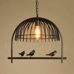 1 Φωτιστικό κρεμαστό ρουστίκ Lodge Retro Birdcage με ατσάλινη απόχρωση